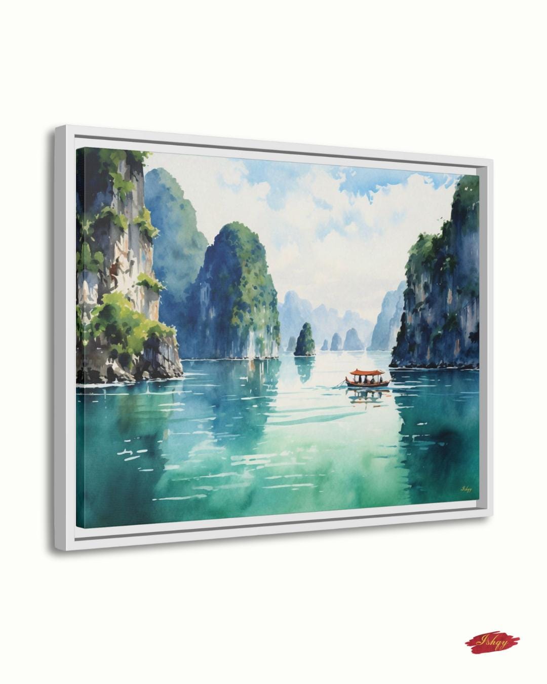 Ha Long Bay Wall Art - Serene Vietnam Seascape Canvas, Nature-Inspired Home Decor, Tranquil Coastal Artwork, Unique Gift for Any Room
Oil painting-style canvas of Ha Long Bay, Vietnam with limestone cliffs and a boat drifting through turquoise water, scenic and tranquil.