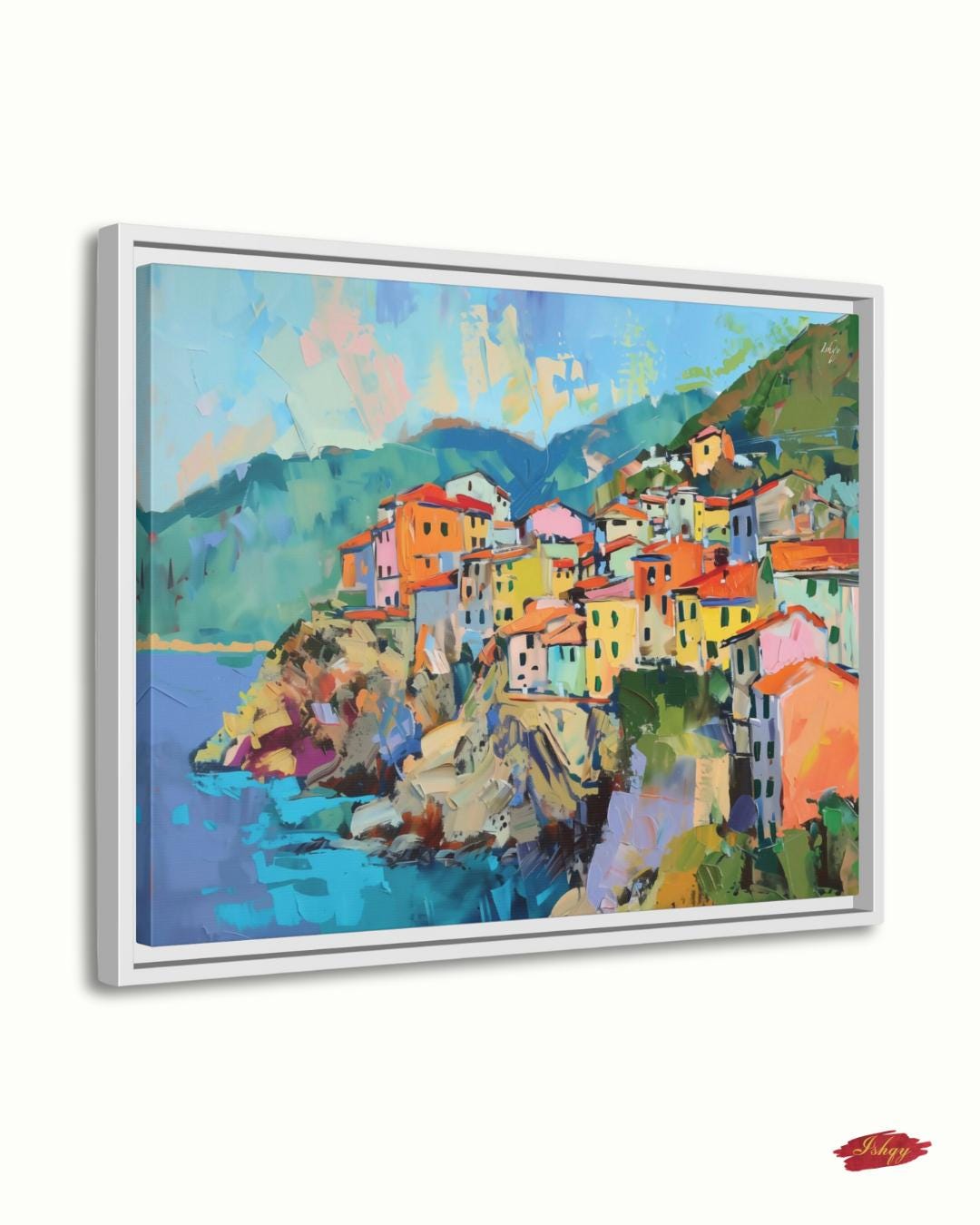 Italian Coastal Wall Art Canvas Print of Cinque Terre Village, Colorful Mediterranean Landscape Painting, Vibrant Home Decor