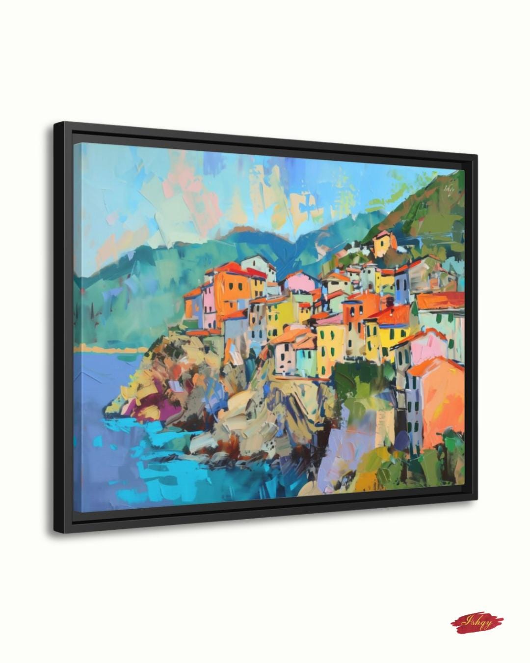 Italian Coastal Wall Art Canvas Print of Cinque Terre Village, Colorful Mediterranean Landscape Painting, Vibrant Home Decor