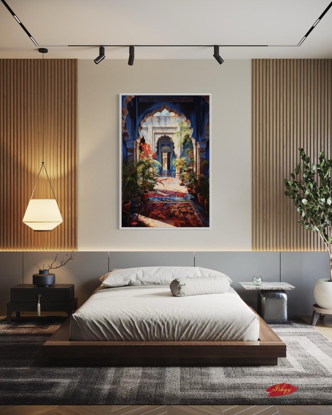 Indian Palace Courtyard Wall Art Canvas, Blue Archway Painting Print, Framed Exotic Garden Wall Decor, Vibrant Architecture Home Art
Bring the elegance of an Indian palace courtyard into your home with this vivid canvas print. Featuring a sunlit archway, lush plants, and colorful tiles, it adds cultural charm and vibrancy to any space. Perfect for living rooms, entryways, or offices seeking exotic elegance.