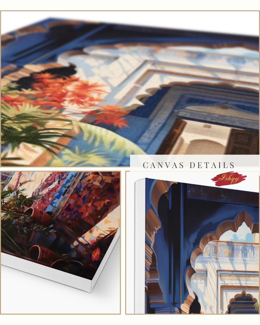 Indian Palace Courtyard Wall Art Canvas, Blue Archway Painting Print, Framed Exotic Garden Wall Decor, Vibrant Architecture Home Art
Bring the elegance of an Indian palace courtyard into your home with this vivid canvas print. Featuring a sunlit archway, lush plants, and colorful tiles, it adds cultural charm and vibrancy to any space. Perfect for living rooms, entryways, or offices seeking exotic elegance.