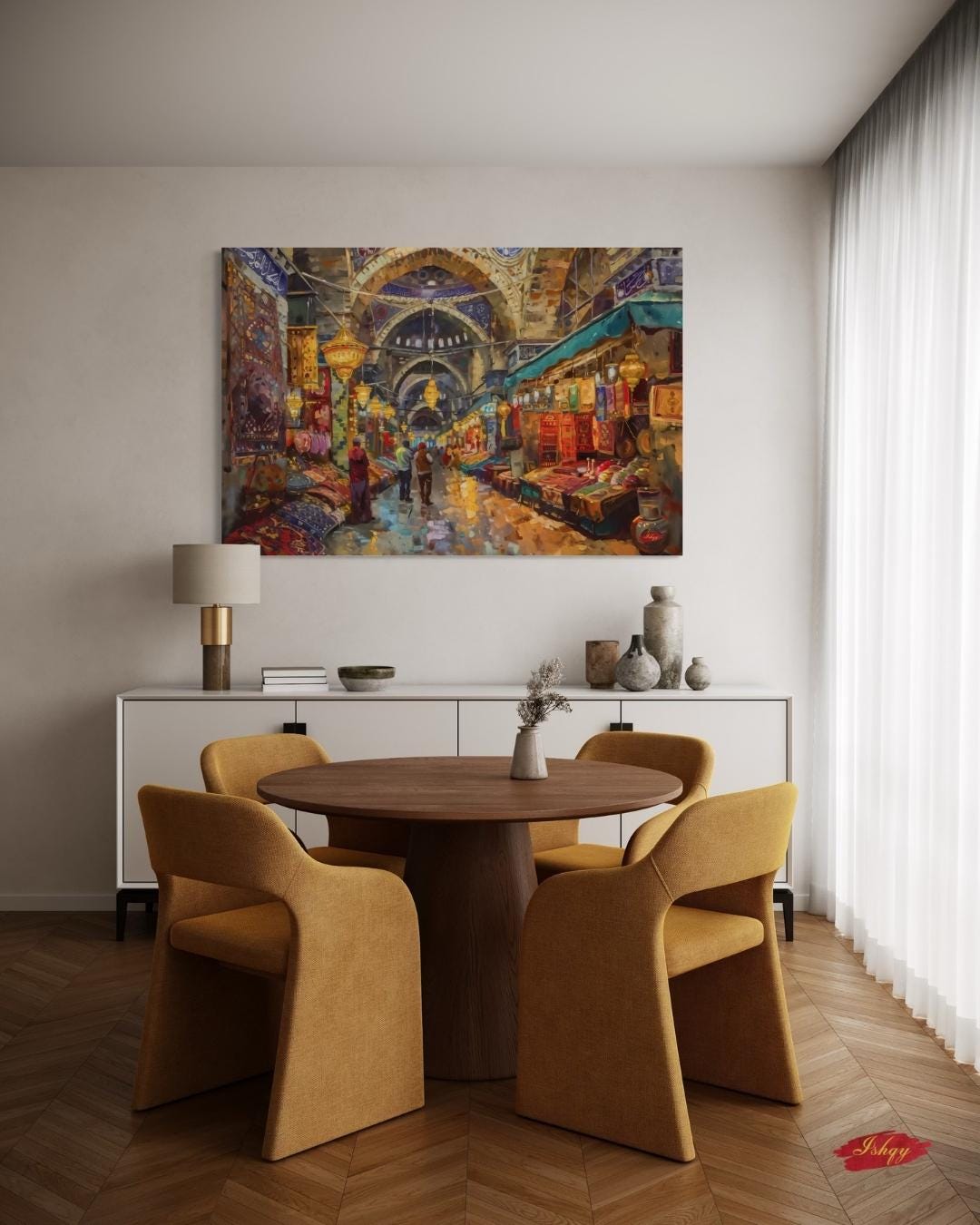 Grand Bazaar Istanbul Wall Art Print, Turkish Market Canvas, Colorful Bazaar Home Decor, Oriental Framed Wall Art, Souk Painting Print
Bring the energy and charm of Istanbul’s Grand Bazaar into your home with this vibrant wall art print. Featuring colorful lanterns, textiles, and market scenes, this Turkish-inspired canvas adds warmth and culture to any space. Perfect for living rooms, dining rooms, or as a unique gift.