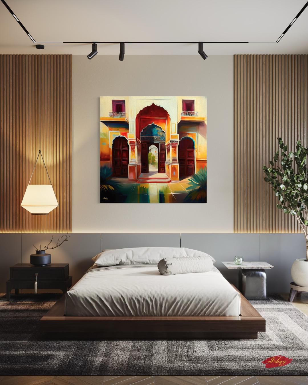 Indian Palace Wall Art Print, Vibrant Doorway Canvas, Mughal Architecture Wall Decor, Cultural Framed Art, Jaipur Painting Print
This colorful Indian palace wall art print captures the grandeur of Mughal architecture with intricate arches and vibrant tones. A perfect canvas for adding cultural elegance to your home, ideal for living rooms, hallways, or as a thoughtful gift for art lovers and travelers.