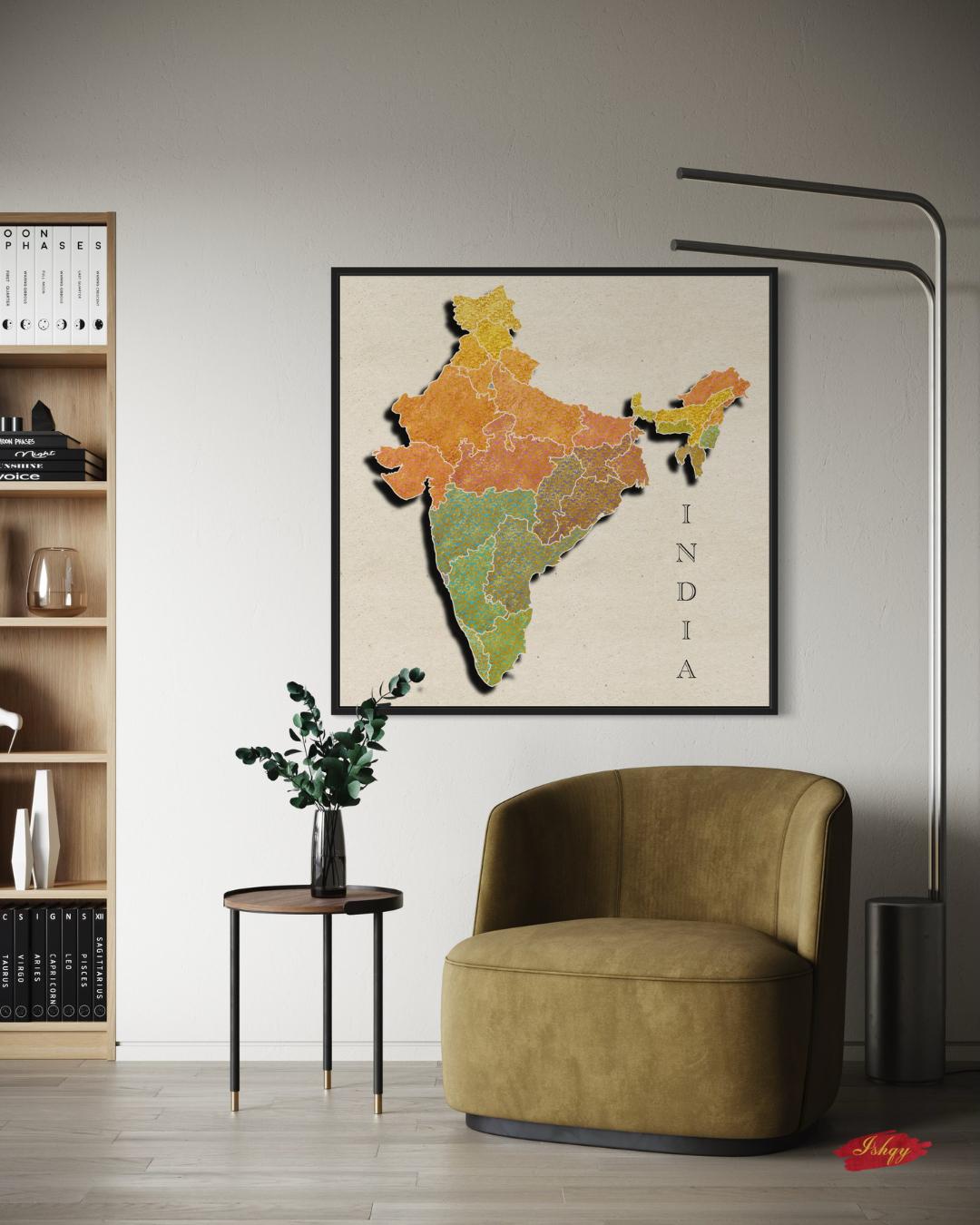 India Map Wall Art Print, Cultural Canvas Map of India, Textile Pattern Wall Decor, Framed Travel Art, Vibrant Indian Home Print
Celebrate India’s rich heritage with this vibrant map wall art print featuring intricate textile-inspired patterns. A stunning canvas that blends culture and color, perfect for living rooms, offices, or as a unique gift for travelers and art lovers. Bring the spirit of India into your home with this elegant framed print.