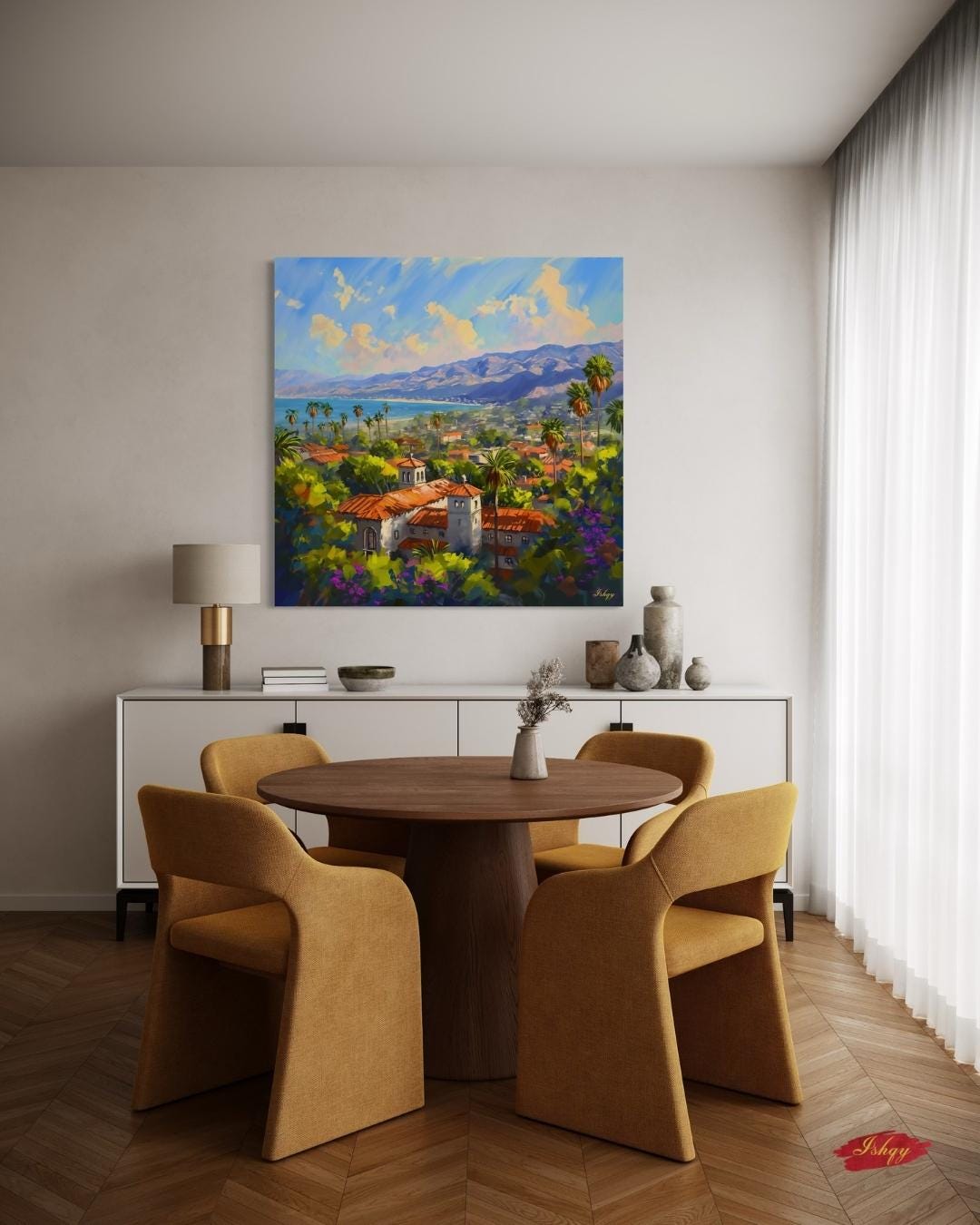 Santa Barbara Wall Art Print, California Coastal Canvas, Vibrant Seaside Wall Decor, Framed Travel Art, Mediterranean Home Print
Pacific Sol art print of sunny Santa Barbara, California with ocean views & red-tiled roofs. Canvas & framed canvas. Coastal California wall decor.
