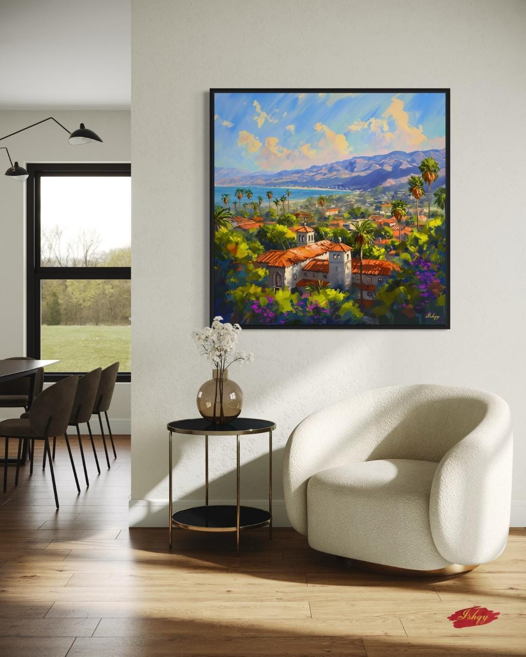 Santa Barbara Wall Art Print, California Coastal Canvas, Vibrant Seaside Wall Decor, Framed Travel Art, Mediterranean Home Print
Pacific Sol art print of sunny Santa Barbara, California with ocean views & red-tiled roofs. Canvas & framed canvas. Coastal California wall decor.