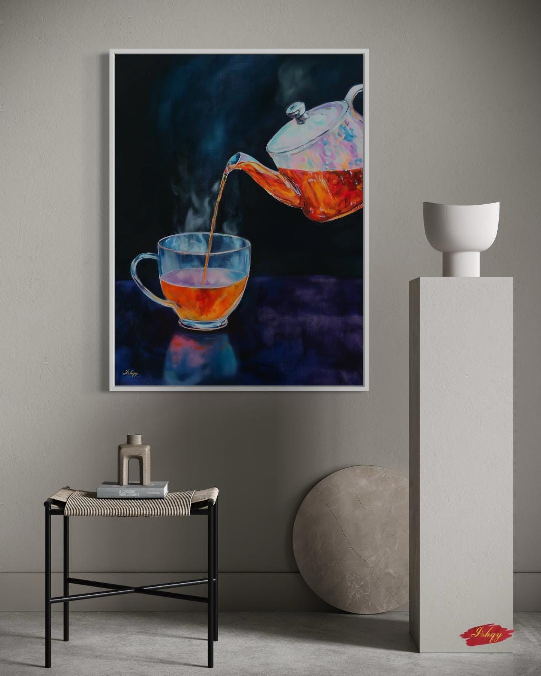 Tea Wall Art - Elegant Kitchen Print, Steaming Cup Canvas, Modern Cafe Decor, Cozy Home Artwork, Minimalist Drink Painting Print
Tea Wall Art Canvas Print of Steaming Teapot Pouring into Cup, Modern Kitchen Decor Painting, Vertical Still Life for Home or Café Space