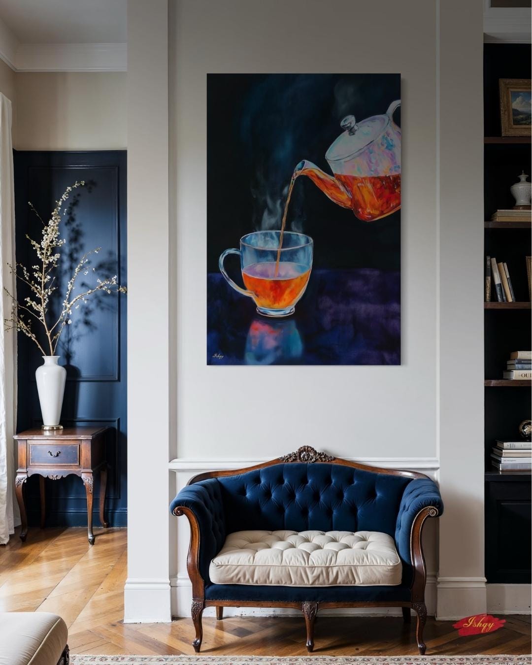 Tea Wall Art - Elegant Kitchen Print, Steaming Cup Canvas, Modern Cafe Decor, Cozy Home Artwork, Minimalist Drink Painting Print
Tea Wall Art Canvas Print of Steaming Teapot Pouring into Cup, Modern Kitchen Decor Painting, Vertical Still Life for Home or Café Space