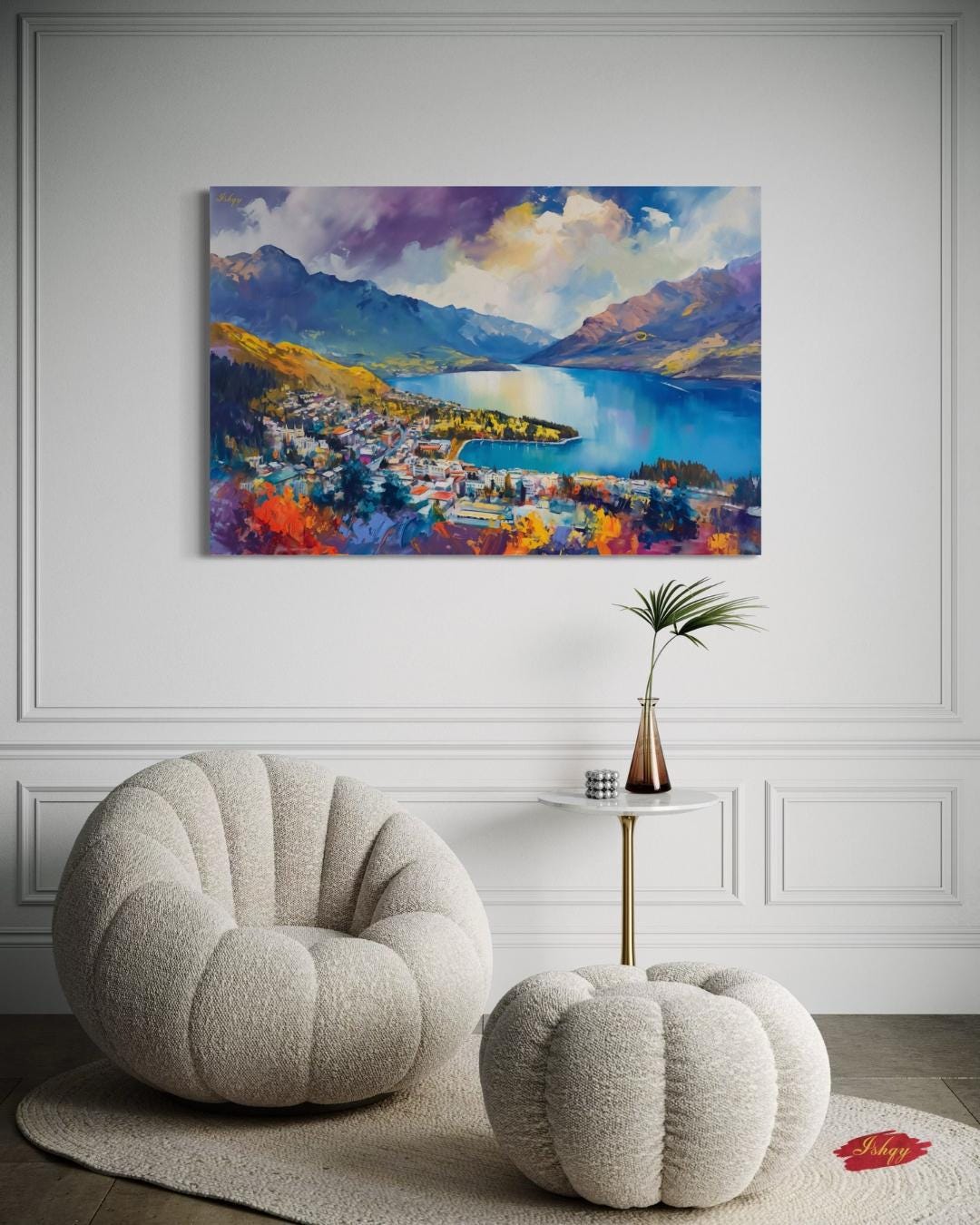 Majesty | Queenstown New Zealand Wall Art Print | IshqyBusiness. Lakeside Majesty art print of Queenstown, New Zealand, with mountains & lake views. Canvas & framed canvas for stunning, scenic home wall decor.