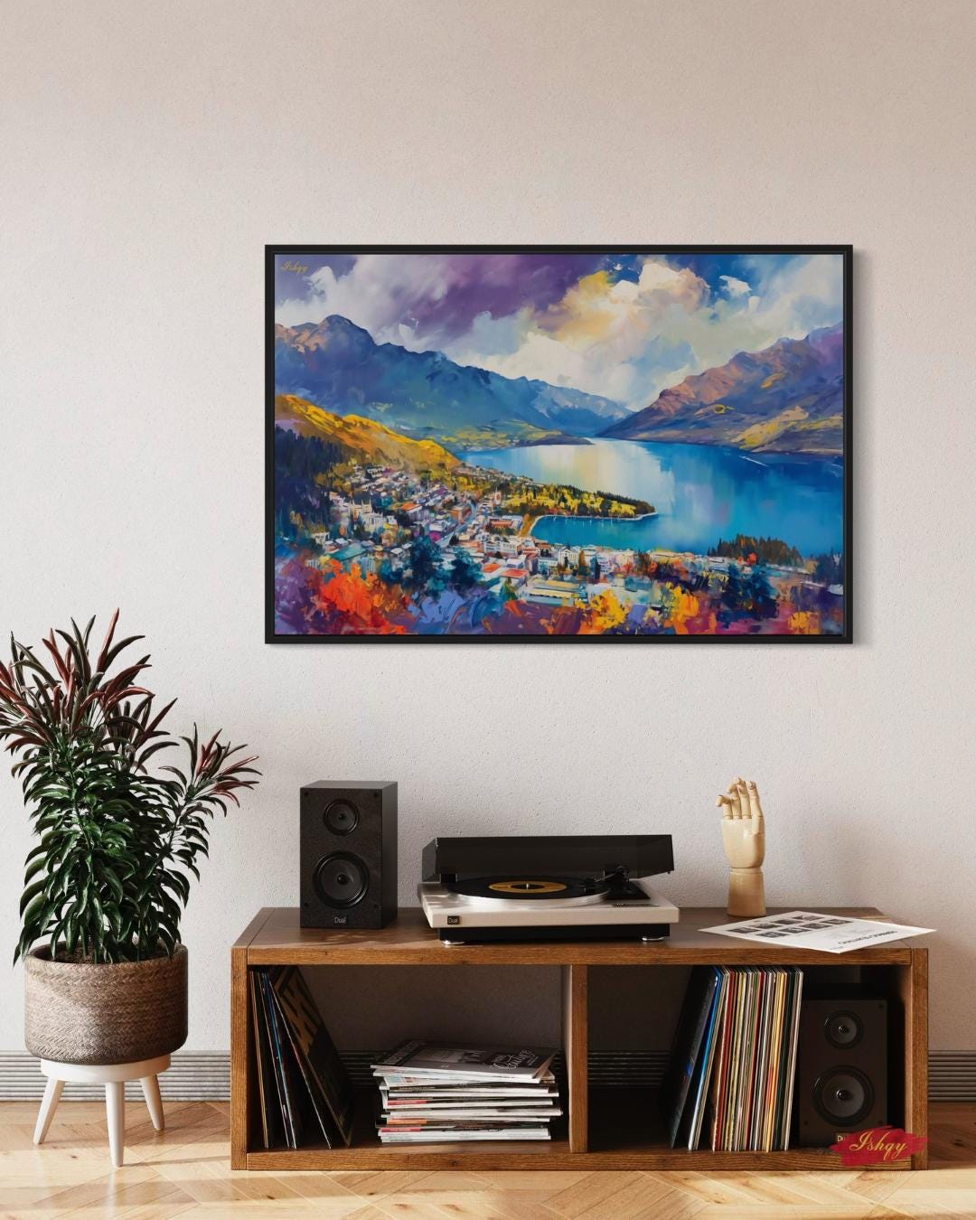 Majesty | Queenstown New Zealand Wall Art Print | IshqyBusiness. Lakeside Majesty art print of Queenstown, New Zealand, with mountains & lake views. Canvas & framed canvas for stunning, scenic home wall decor.