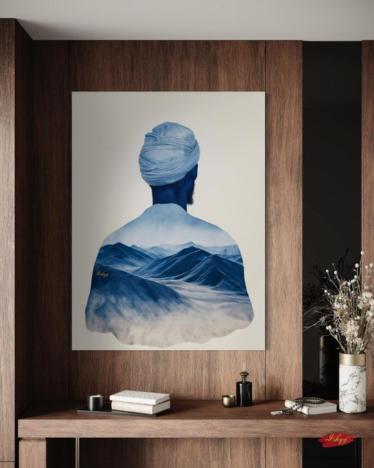 Tuareg Man Wall Art Canvas Print, Desert Mountain Silhouette Painting, Cultural Portrait Wall Decor, Framed Tribal Landscape Art Gift