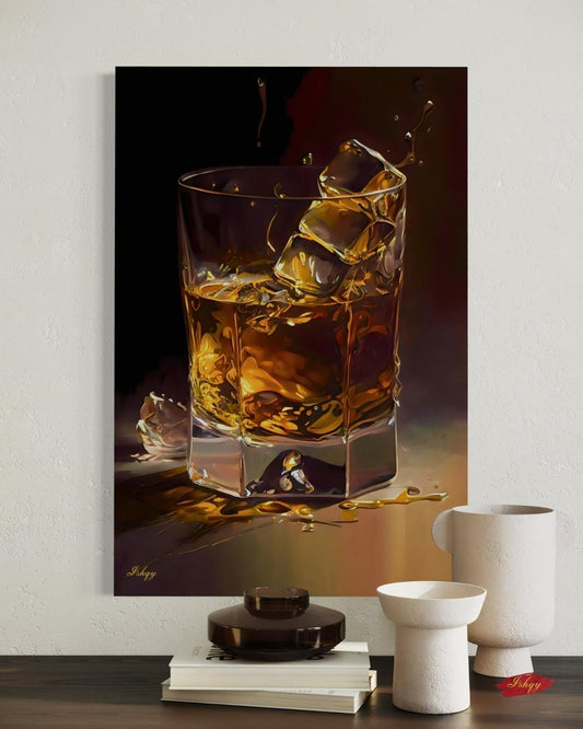 Whiskey Wall Art Print, Whiskey Glass Canvas with Ice, Bar Wall Decor, Framed Whiskey Painting for Home, Kitchen, or Lounge Gift
On the Rocks | Whiskey Glass Wall Art Canvas Print | IshqyBusiness. On the Rocks whiskey glass art print with golden hues & elegant detail. Canvas & framed canvas painting print for bar, study, or dining room decor.