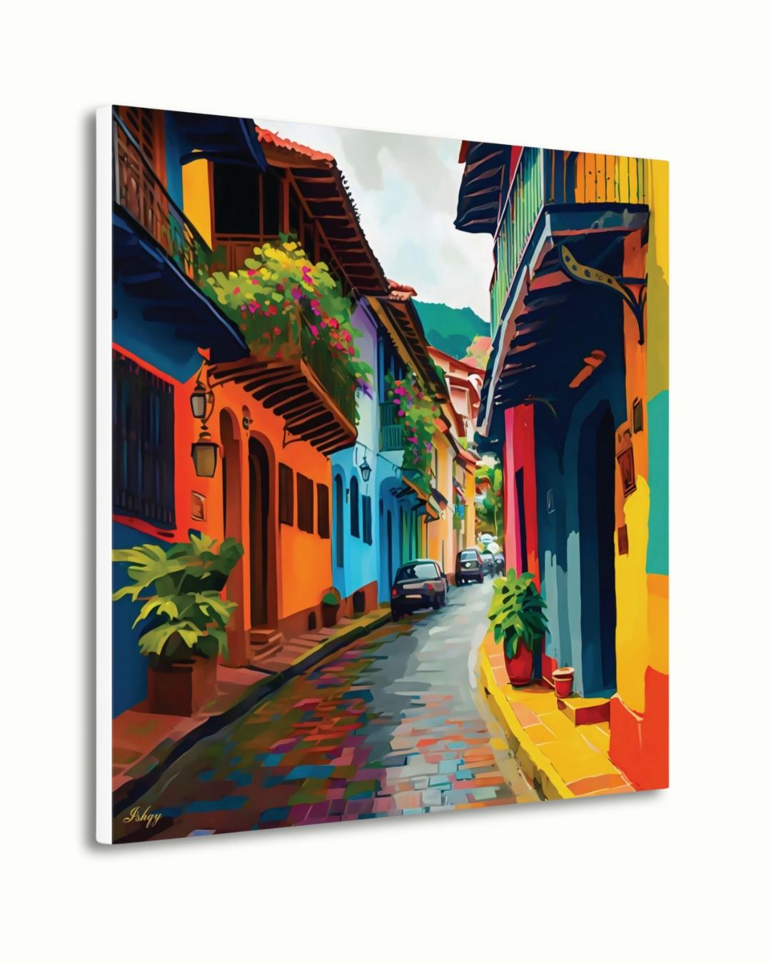 Old Town Cartagena Wall Art, Colorful Street Canvas Print, Colombia Travel Home Decor, Framed Canvas, Colonial City Wall Decor. Ciudad Amurallada Cartagena Old Town art print with colorful streets & historic charm. Canvas & framed canvas pain