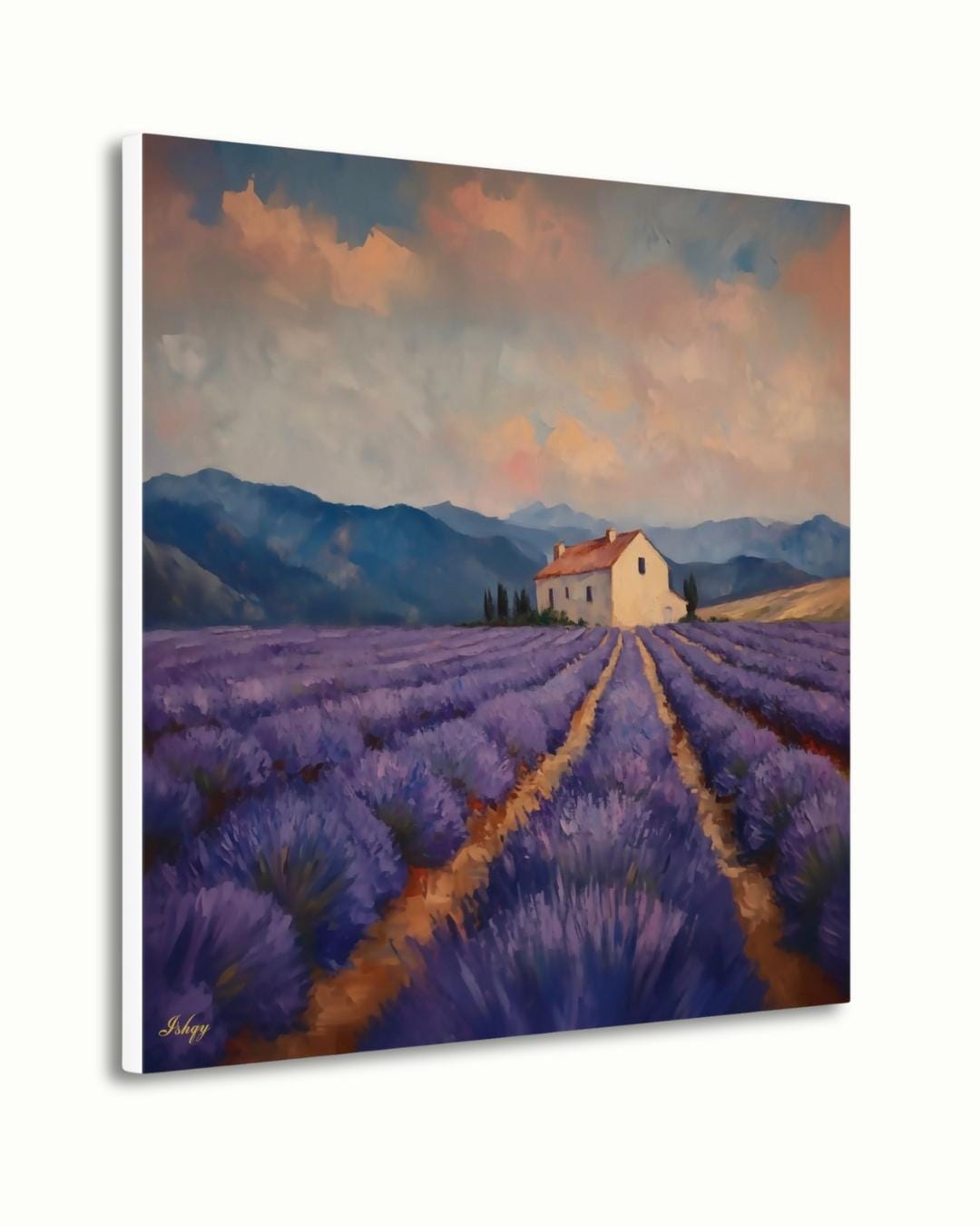 Lavender Fields Provence Wall Art, French Countryside Canvas Print, Purple Landscape Home Decor, Framed Canvas Farmhouse Painting. Champs de Lavande French lavender fields art print with serene blooms & farmhouse. Canvas & framed canvas pain