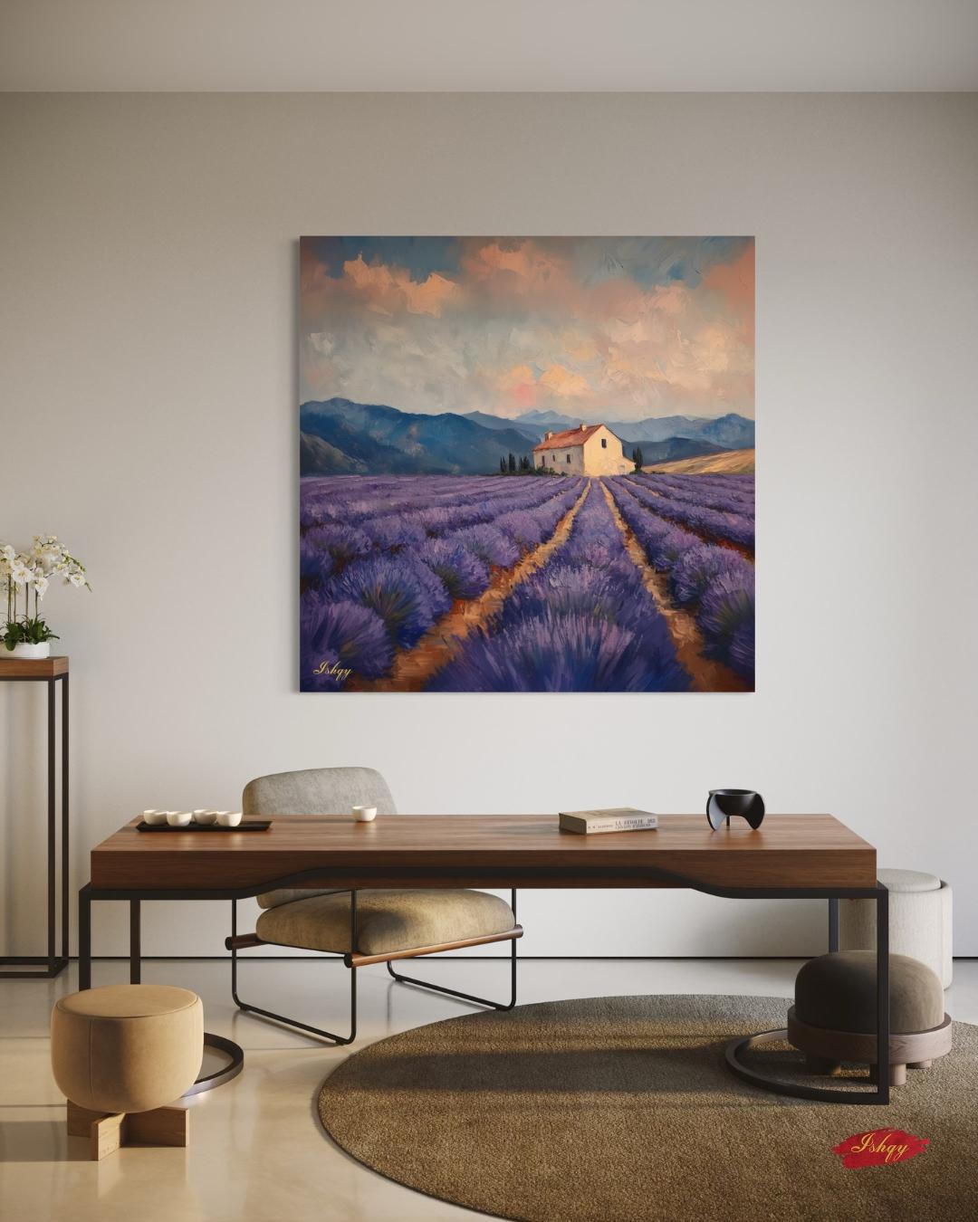 Lavender Fields Provence Wall Art, French Countryside Canvas Print, Purple Landscape Home Decor, Framed Canvas Farmhouse Painting. Champs de Lavande French lavender fields art print with serene blooms & farmhouse. Canvas & framed canvas pain