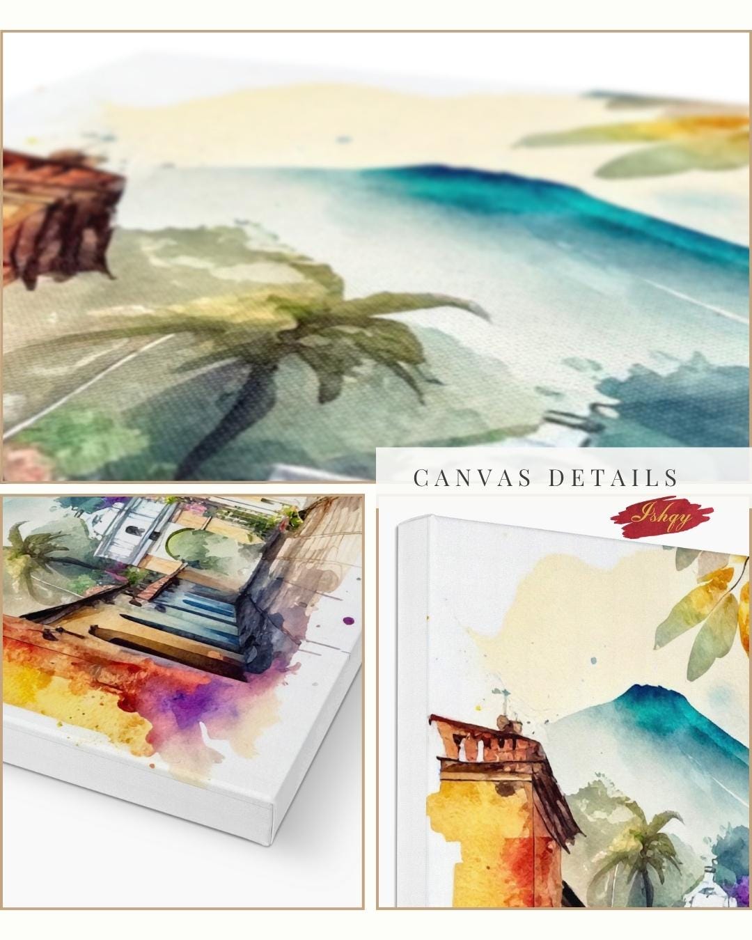 Antigua Guatemala Wall Art Square Canvas Print, Colonial Street Painting Print, Watercolor Cityscape Wall Decor, Framed Travel Art for Home