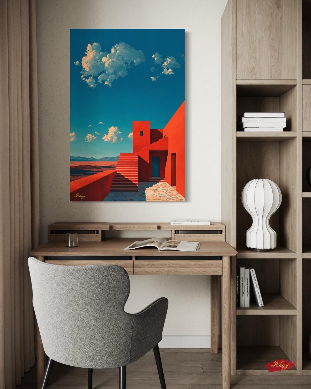 Jalisco Architecture Wall Art, Mexico Red House Canvas Print, Bold Travel Art, Framed Modern Home Decor, Cultural Painting Gift Idea. Casa del Viento | Modern Jalisco Architecture Wall Art | Canvas Print | IshqyBusiness