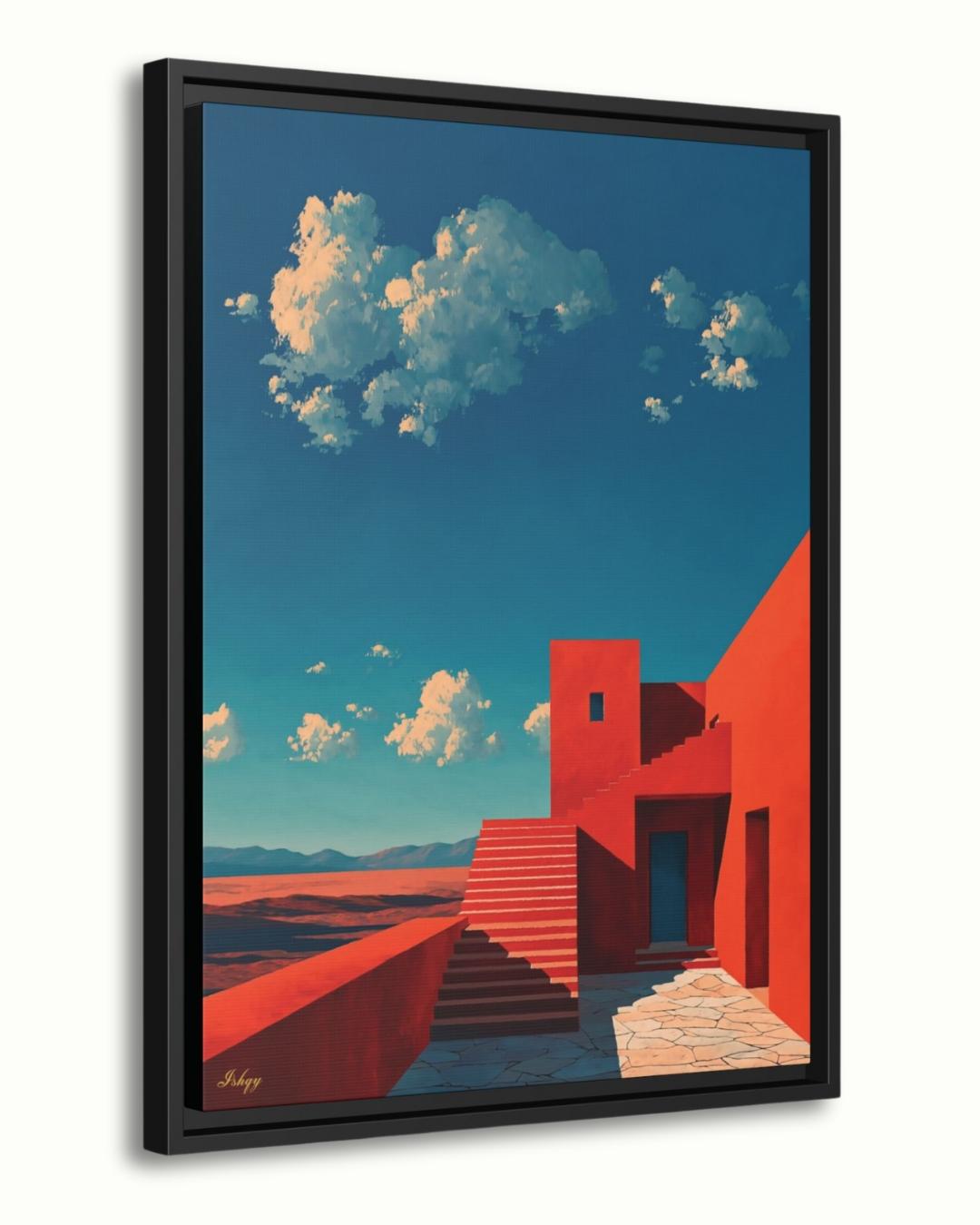 Jalisco Architecture Wall Art, Mexico Red House Canvas Print, Bold Travel Art, Framed Modern Home Decor, Cultural Painting Gift Idea. Casa del Viento | Modern Jalisco Architecture Wall Art | Canvas Print | IshqyBusiness