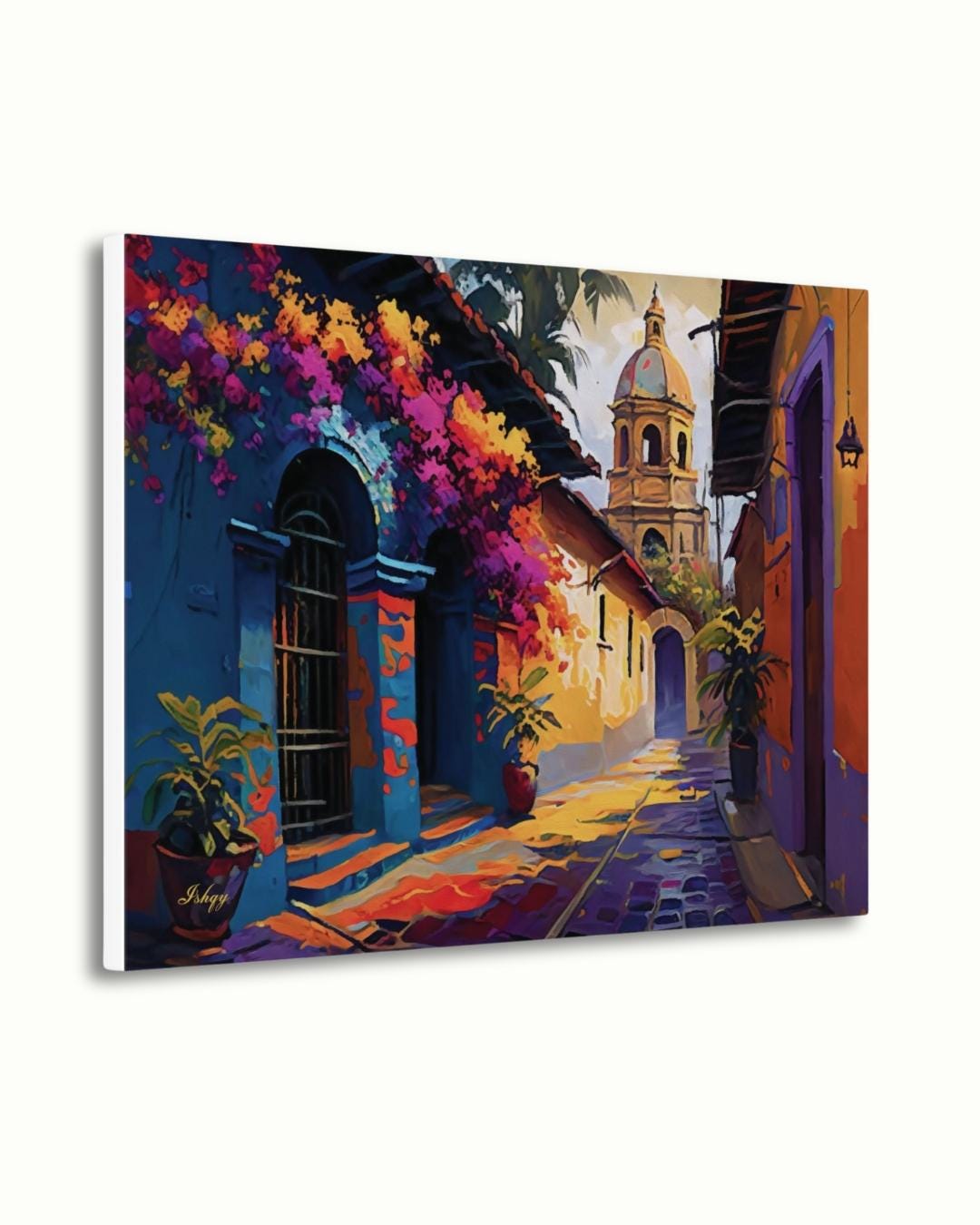 Mexican Street Wall Art, Colorful Latin Alley Painting Print, Cartagena Colonial Canvas, Framed Art Print, Cultural Home Decor Gift. Celebrate the bold beauty of Oaxaca with this radiant, colorful street scene. Oaxaca Vibrante captures light, life, a