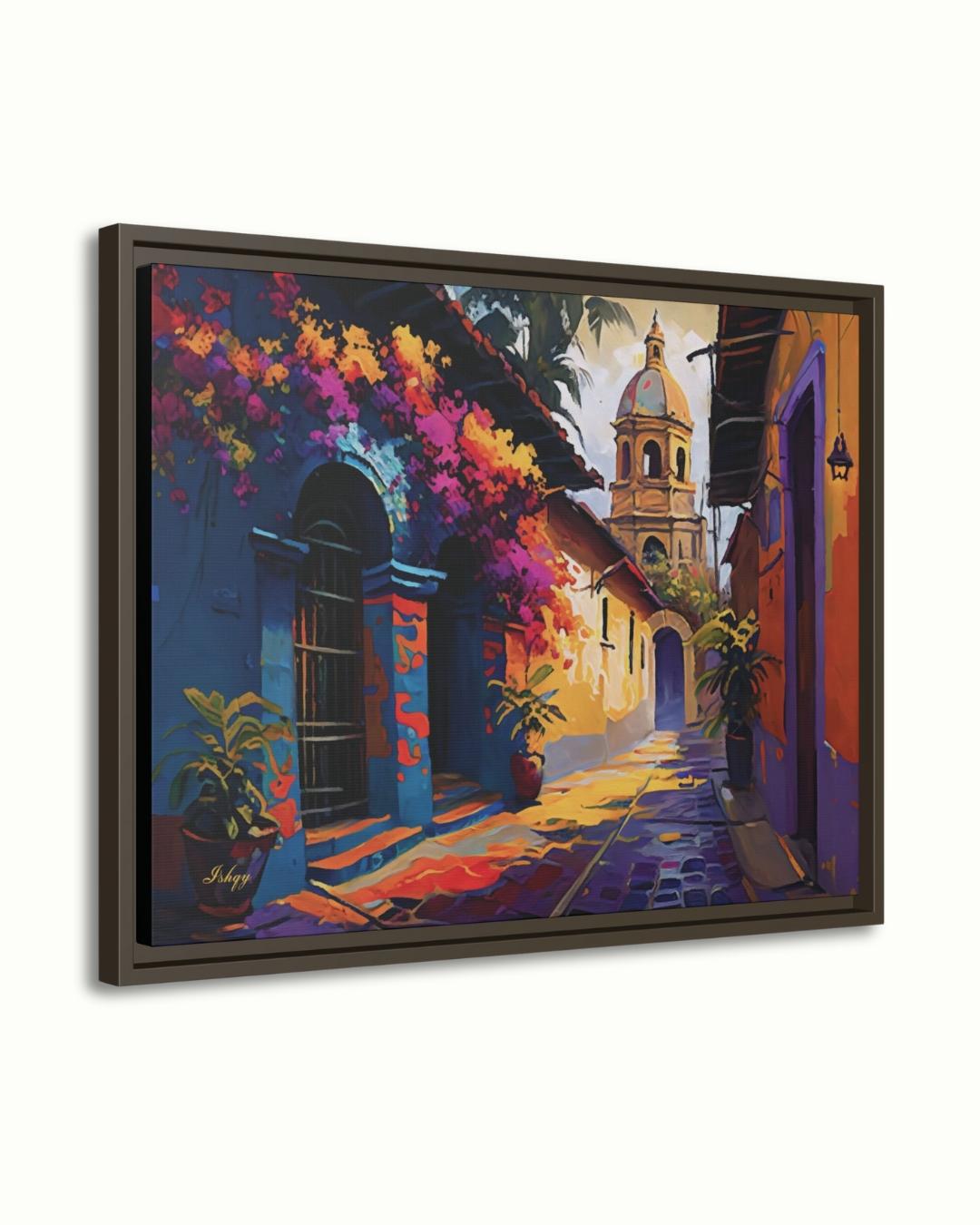 Mexican Street Wall Art, Colorful Latin Alley Painting Print, Cartagena Colonial Canvas, Framed Art Print, Cultural Home Decor Gift. Celebrate the bold beauty of Oaxaca with this radiant, colorful street scene. Oaxaca Vibrante captures light, life, a
