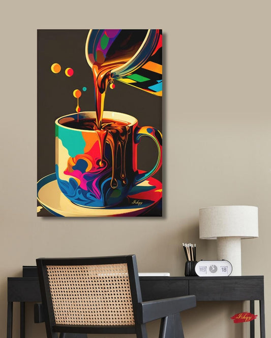 Coffee Wall Art, Bold Kitchen Art Print, Colorful Coffee Canvas, Barista Gift, Espresso Wall Decor, Café Framed Art for Home. Add warmth and energy to your kitchen with this vibrant coffee pour art print. A bold, modern piece for coffee lovers and st