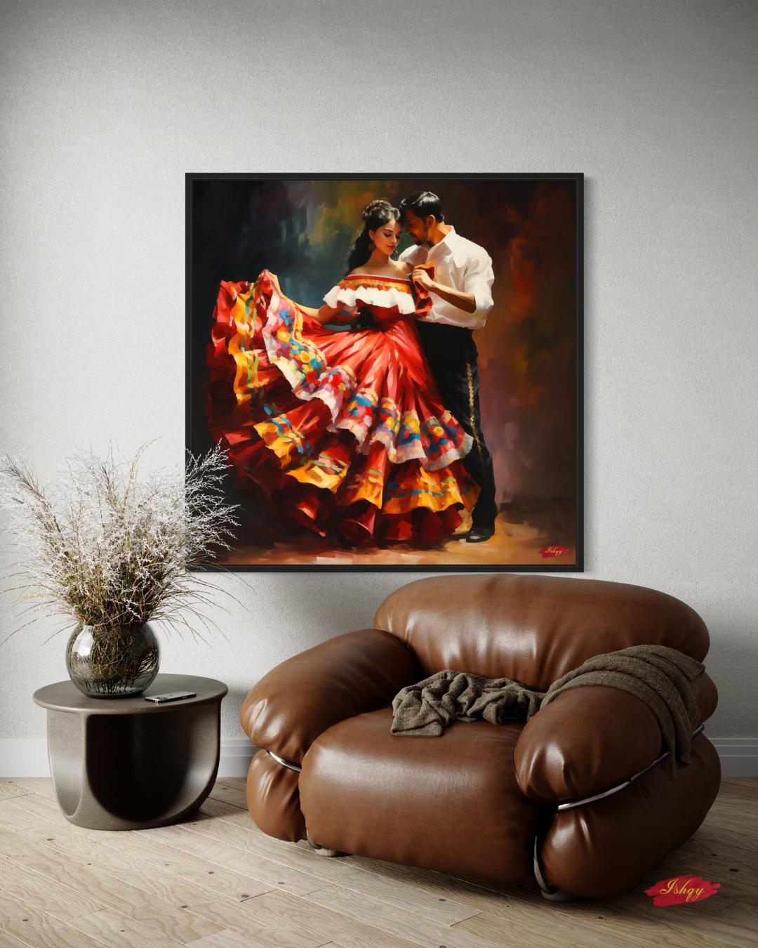 Mexican Dance Wall Art Canvas, Colorful Folklorico Painting Print, Framed Latin Dance Home Decor, Fiesta Vibrant Wall Art
Celebrate the vibrant energy of Mexican folkloric dance with this stunning canvas print. Featuring a couple dancing in vivid traditional attire, it brings passion and color to any space. Perfect for living rooms, dining rooms, or as a statement piece for lovers of Latin culture.