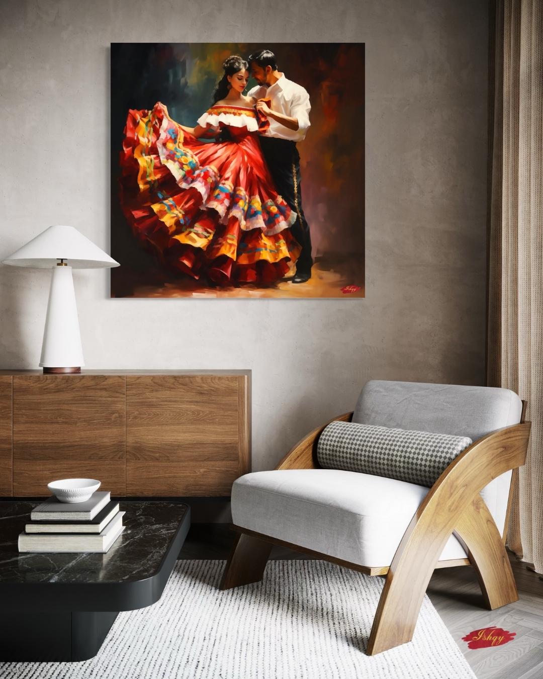 Mexican Dance Wall Art Canvas, Colorful Folklorico Painting Print, Framed Latin Dance Home Decor, Fiesta Vibrant Wall Art
Celebrate the vibrant energy of Mexican folkloric dance with this stunning canvas print. Featuring a couple dancing in vivid traditional attire, it brings passion and color to any space. Perfect for living rooms, dining rooms, or as a statement piece for lovers of Latin culture.