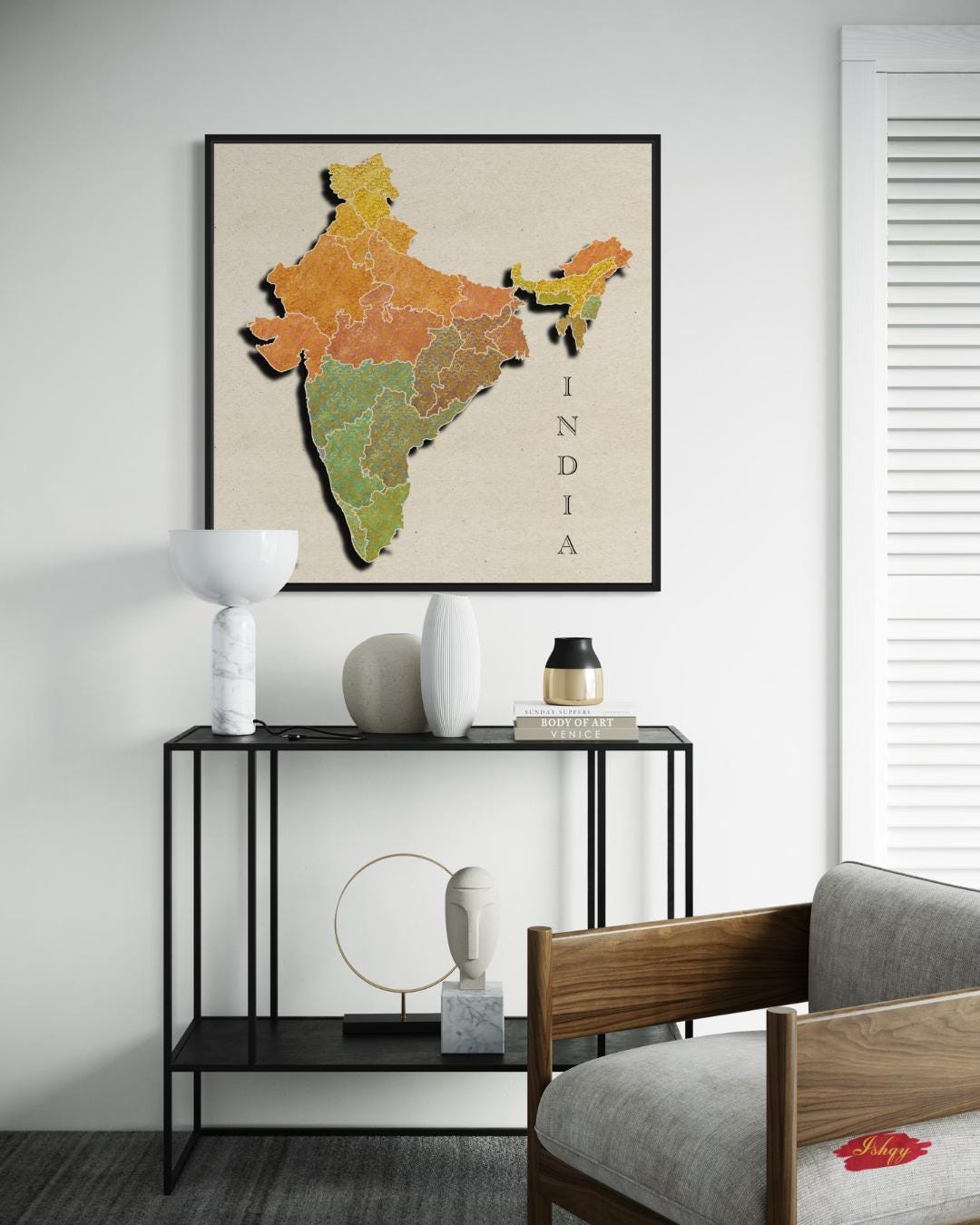 India Map Wall Art Print, Cultural Canvas Map of India, Textile Pattern Wall Decor, Framed Travel Art, Vibrant Indian Home Print
Celebrate India’s rich heritage with this vibrant map wall art print featuring intricate textile-inspired patterns. A stunning canvas that blends culture and color, perfect for living rooms, offices, or as a unique gift for travelers and art lovers. Bring the spirit of India into your home with this elegant framed print.