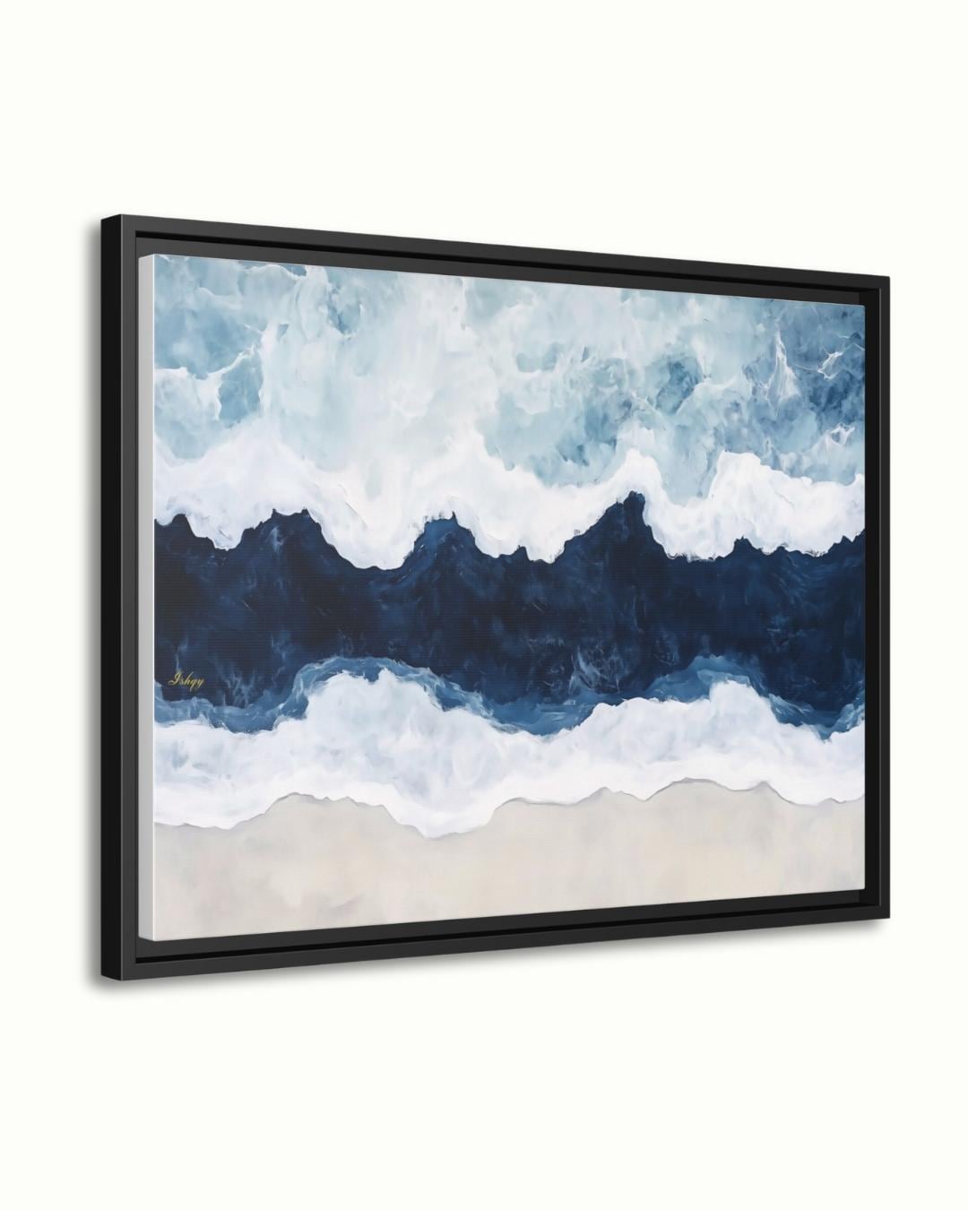 Ocean Wave Wall Art Print, Abstract Coastal Canvas Painting, Blue Sea Horizontal Art, Beach House Decor, Nautical Wall Art for Bedroom. Saltwater seascape wall art in blue and white tones. A modern abstract ocean canvas for coastal homes and bea