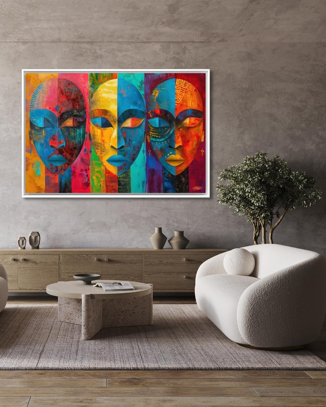 Maasai Mask Wall Art, Colorful African Mask Canvas Print, Tribal Face Painting, Boho Cultural Decor, Bold Afrocentric Wall Artwork