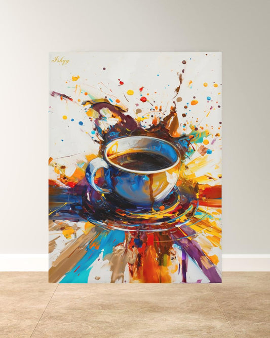 Coffee Wall Art Print, Abstract Colorful Coffee Cup Painting on Canvas, Modern Kitchen Art, Framed Home Café Decor for Coffee Lovers