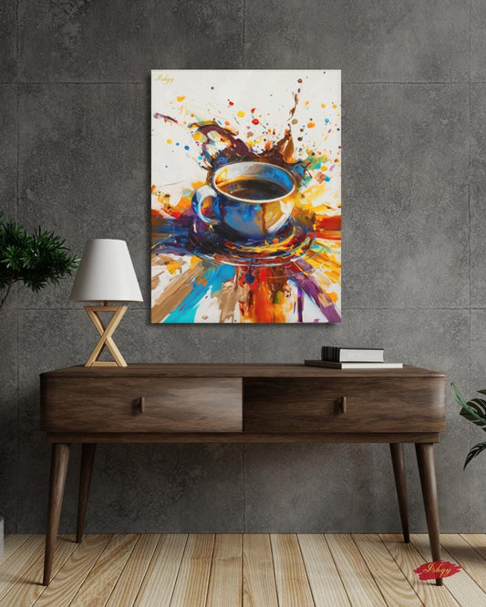 Coffee Wall Art Print, Abstract Colorful Coffee Cup Painting on Canvas, Modern Kitchen Art, Framed Home Café Decor for Coffee Lovers