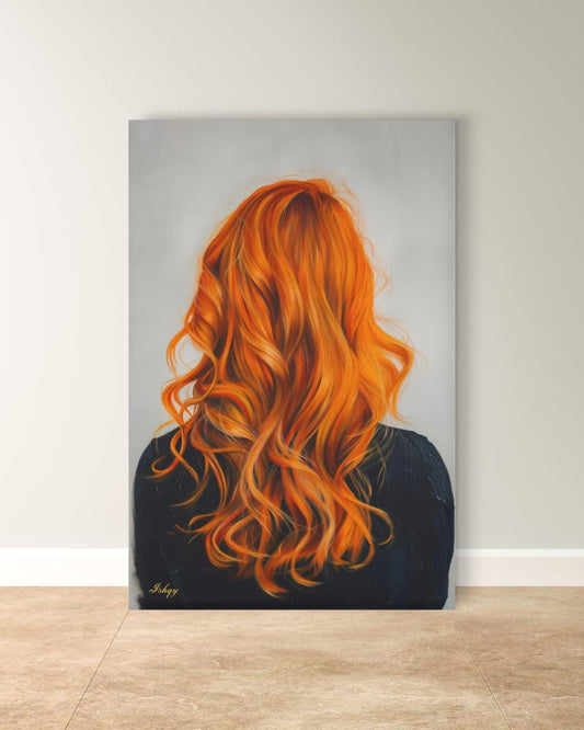 Redhead Woman Wall Art Print, Vibrant Ginger Hair Canvas Portrait, Modern Figurative Art for Home Decor, Feminine Boho Room Aesthetic