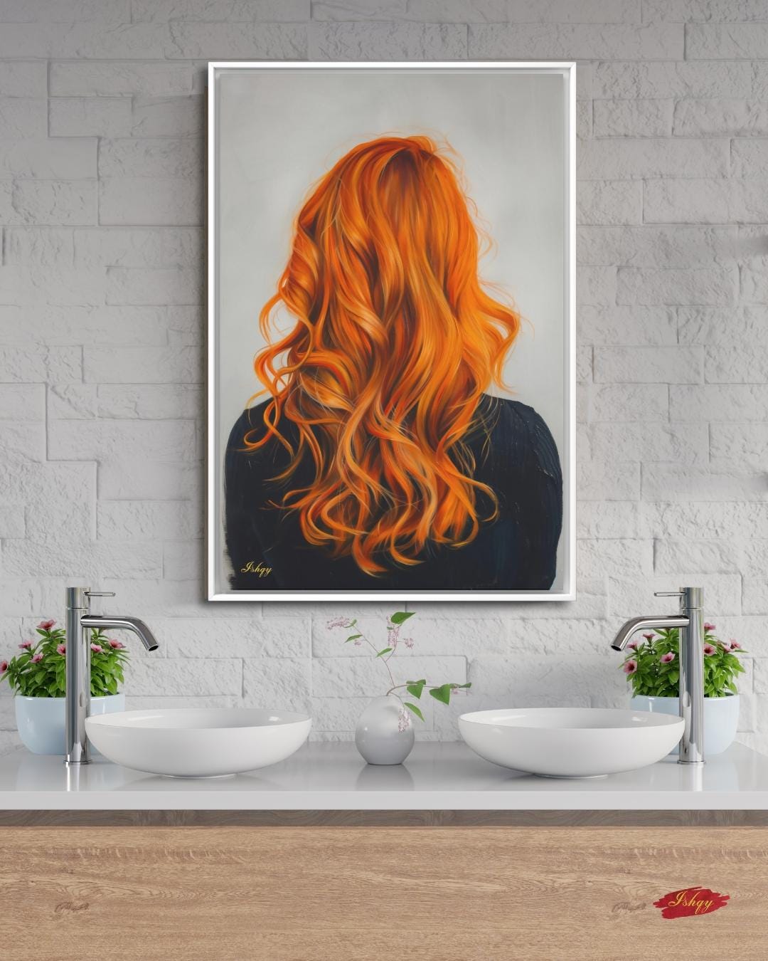 Redhead Woman Wall Art Print, Vibrant Ginger Hair Canvas Portrait, Modern Figurative Art for Home Decor, Feminine Boho Room Aesthetic