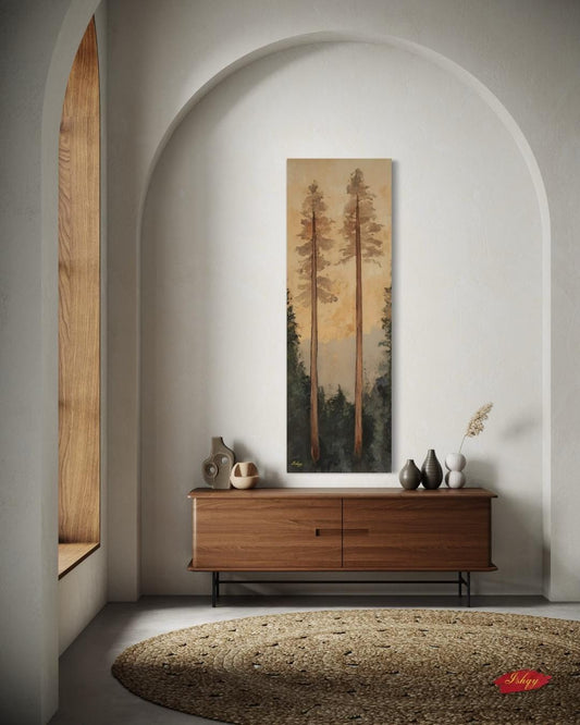 Rustic Pine Tree Wall Art, Nature Canvas Print, Minimalist Forest Painting, Framed Woodland Decor, Tall Tree Art Print
Golden Hour art print featuring tall pines at sunset with a serene forest view. Canvas & framed canvas painting print for warm, nature-inspired wall decor.
