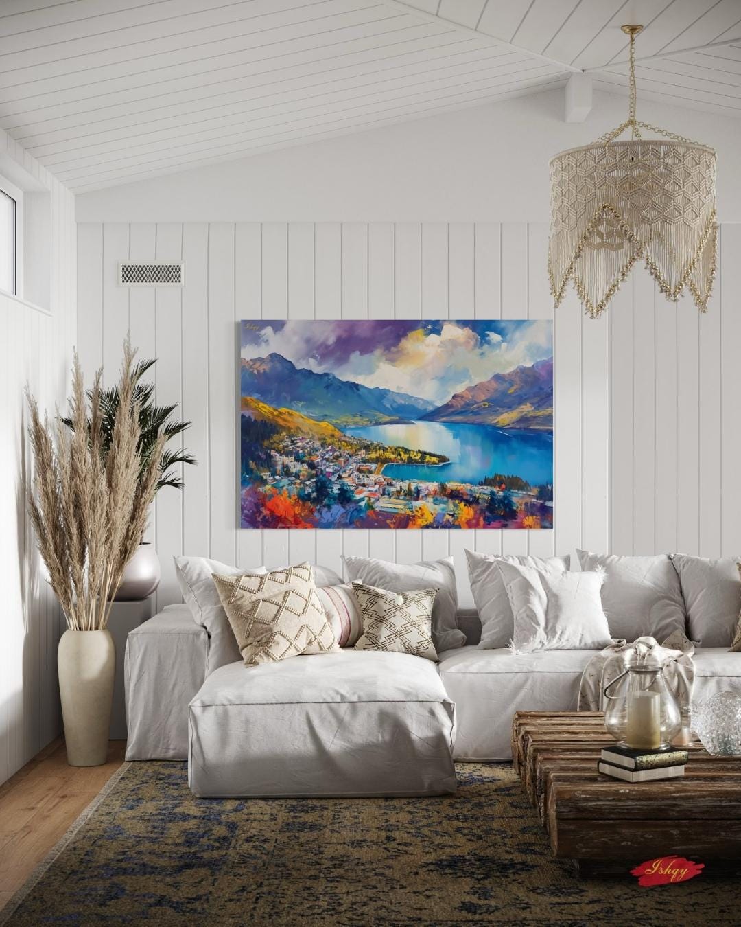 Majesty | Queenstown New Zealand Wall Art Print | IshqyBusiness. Lakeside Majesty art print of Queenstown, New Zealand, with mountains & lake views. Canvas & framed canvas for stunning, scenic home wall decor.