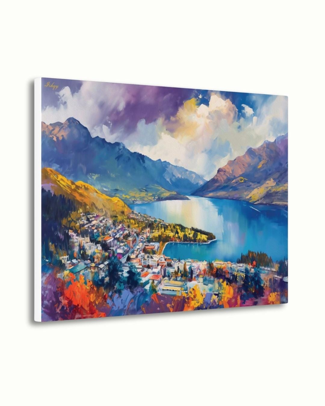 Majesty | Queenstown New Zealand Wall Art Print | IshqyBusiness. Lakeside Majesty art print of Queenstown, New Zealand, with mountains & lake views. Canvas & framed canvas for stunning, scenic home wall decor.