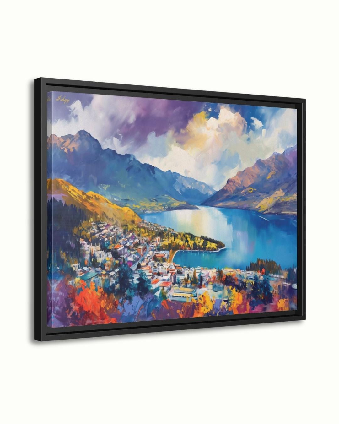 Majesty | Queenstown New Zealand Wall Art Print | IshqyBusiness. Lakeside Majesty art print of Queenstown, New Zealand, with mountains & lake views. Canvas & framed canvas for stunning, scenic home wall decor.