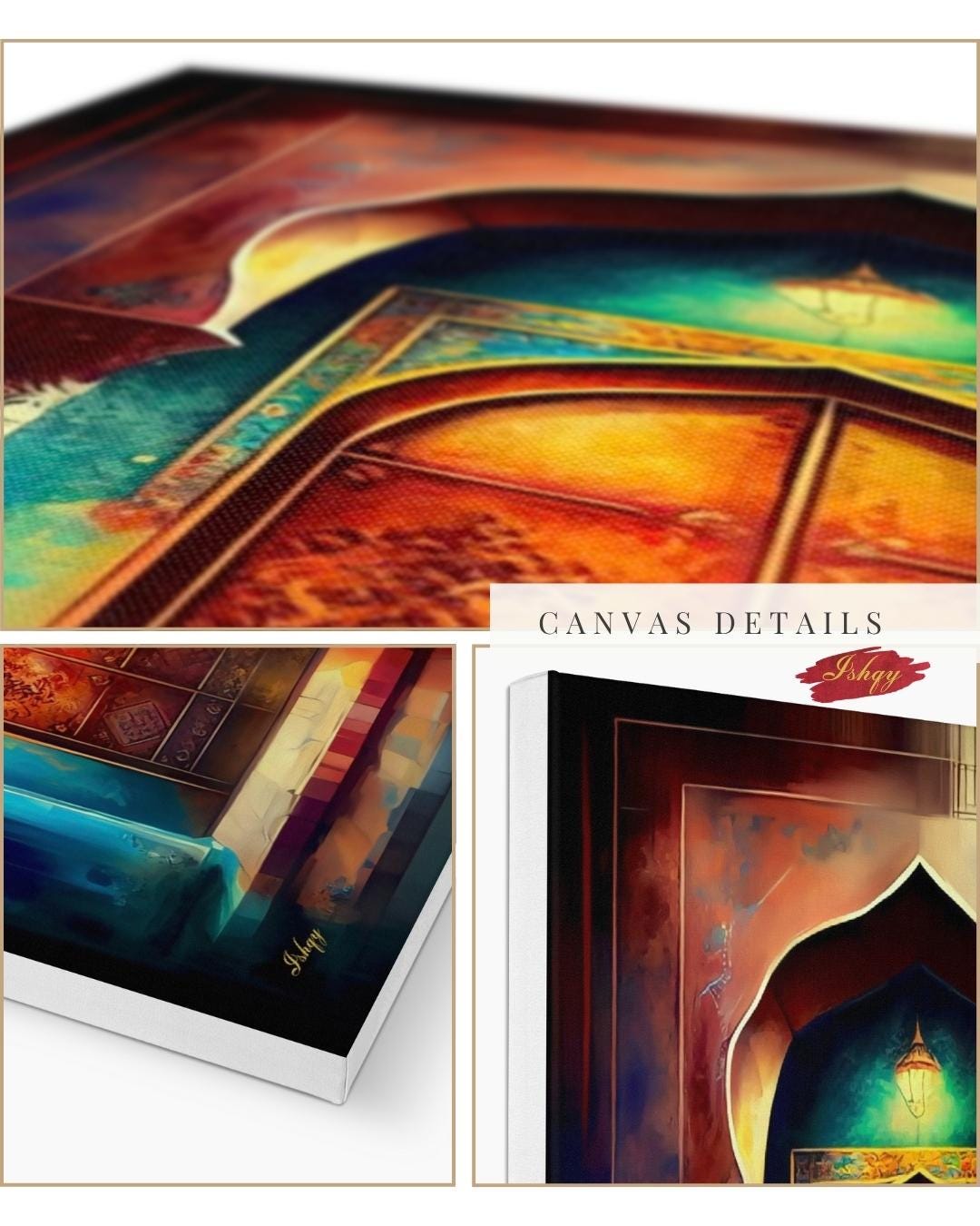 Noor-e-Zehn | Pakistani Doorway Wall Art Print | IshqyBusiness. Noor-e-Zehn Pakistani door art print with vibrant arches & lantern glow. Canvas & framed canvas painting print for cultural, elegant home decor.