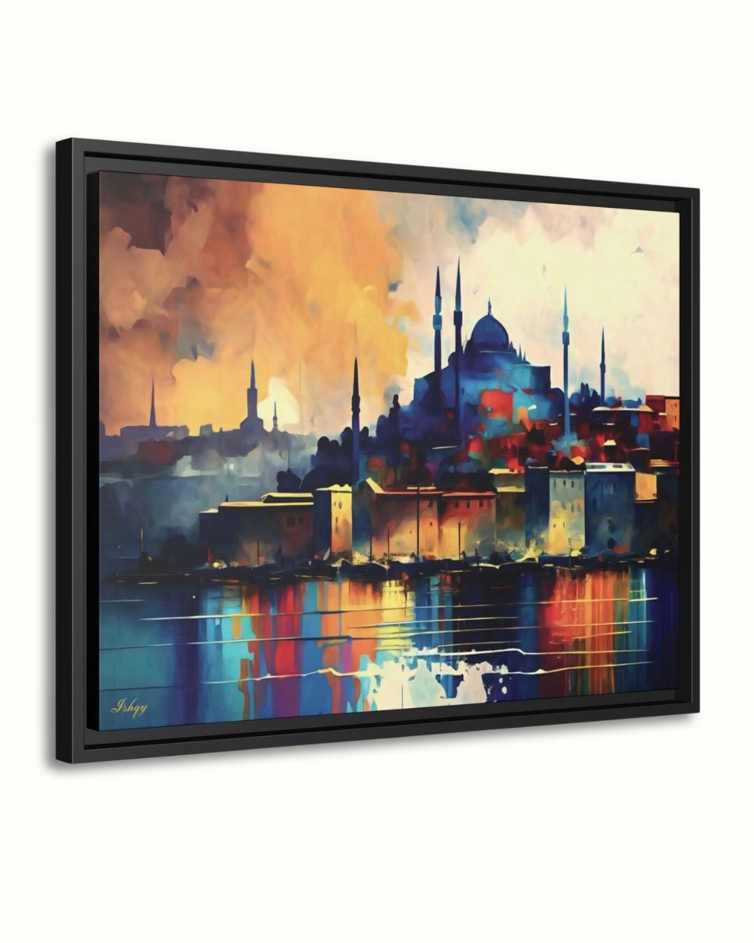 Istanbul Skyline Painting, Canvas & Framed Canvas Turkish Wall Art, Colorful Cityscape Home Decor Art Print
