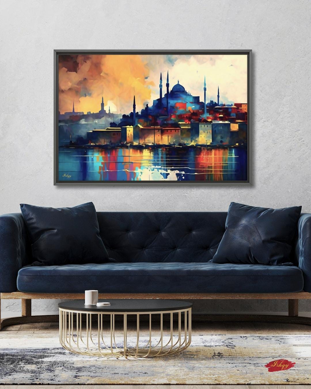 Istanbul Skyline Painting, Canvas & Framed Canvas Turkish Wall Art, Colorful Cityscape Home Decor Art Print