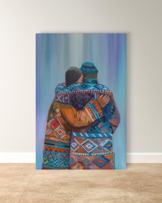 Sami Lovers Painting, Canvas & Framed Canvas Nordic Wall Art, Colorful Scandinavian Couple Home Decor Art Print