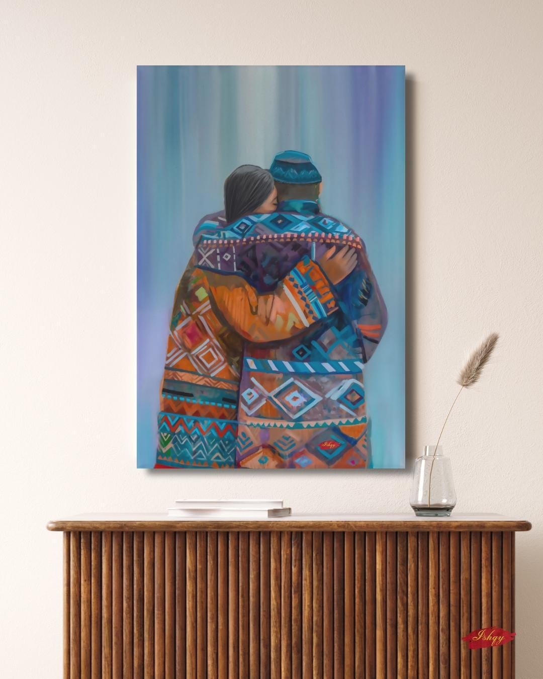 Sami Lovers Painting, Canvas & Framed Canvas Nordic Wall Art, Colorful Scandinavian Couple Home Decor Art Print