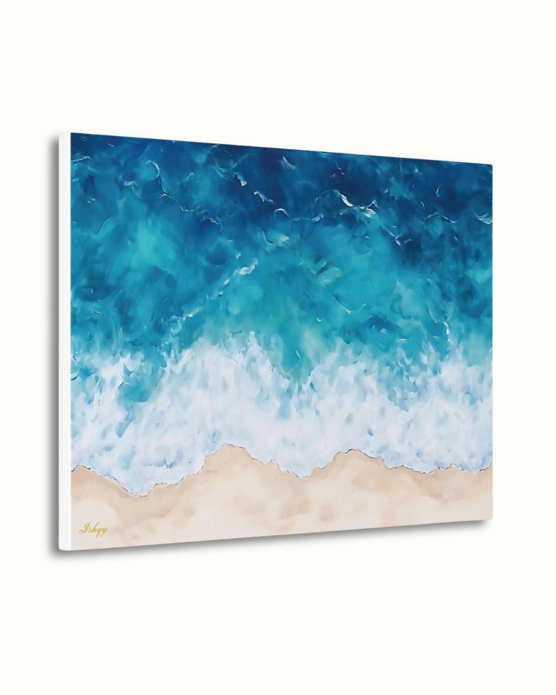 Ocean Wave Beach Canvas & Framed Canvas Wall Art, Coastal Seascape Painting, Tropical Blue Sea Home Decor Art Print