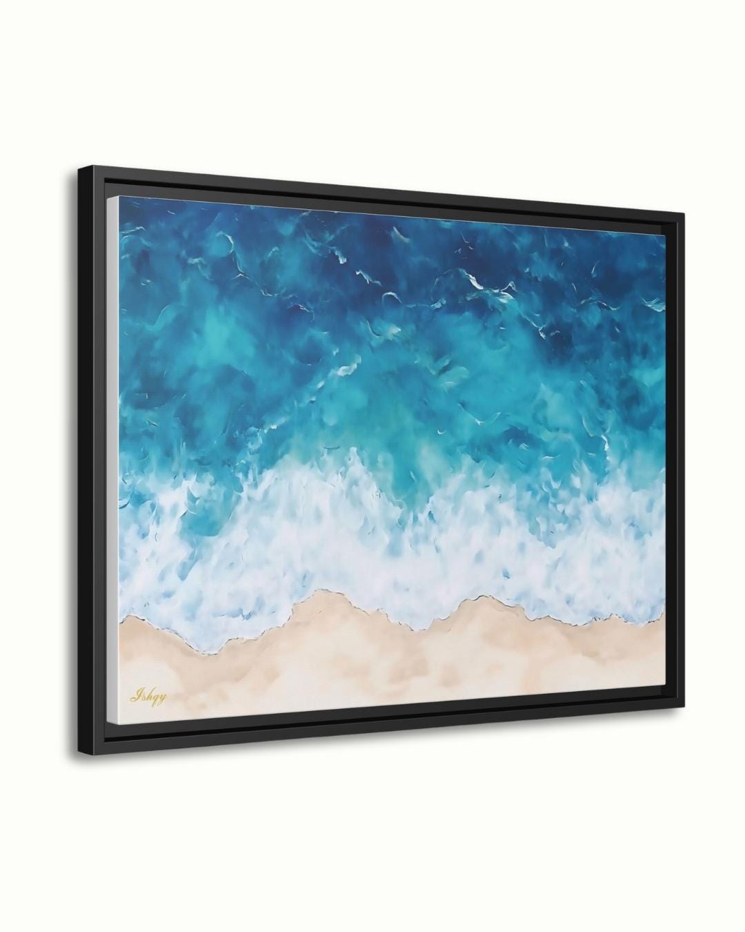 Ocean Wave Beach Canvas & Framed Canvas Wall Art, Coastal Seascape Painting, Tropical Blue Sea Home Decor Art Print