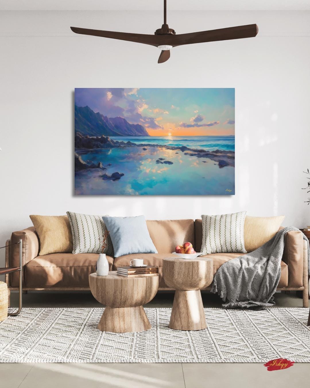 Makapuʻu Tide Pools Painting, Canvas & Framed Canvas Hawaii Wall Art, Coastal Ocean Sunset Home Decor Art Print