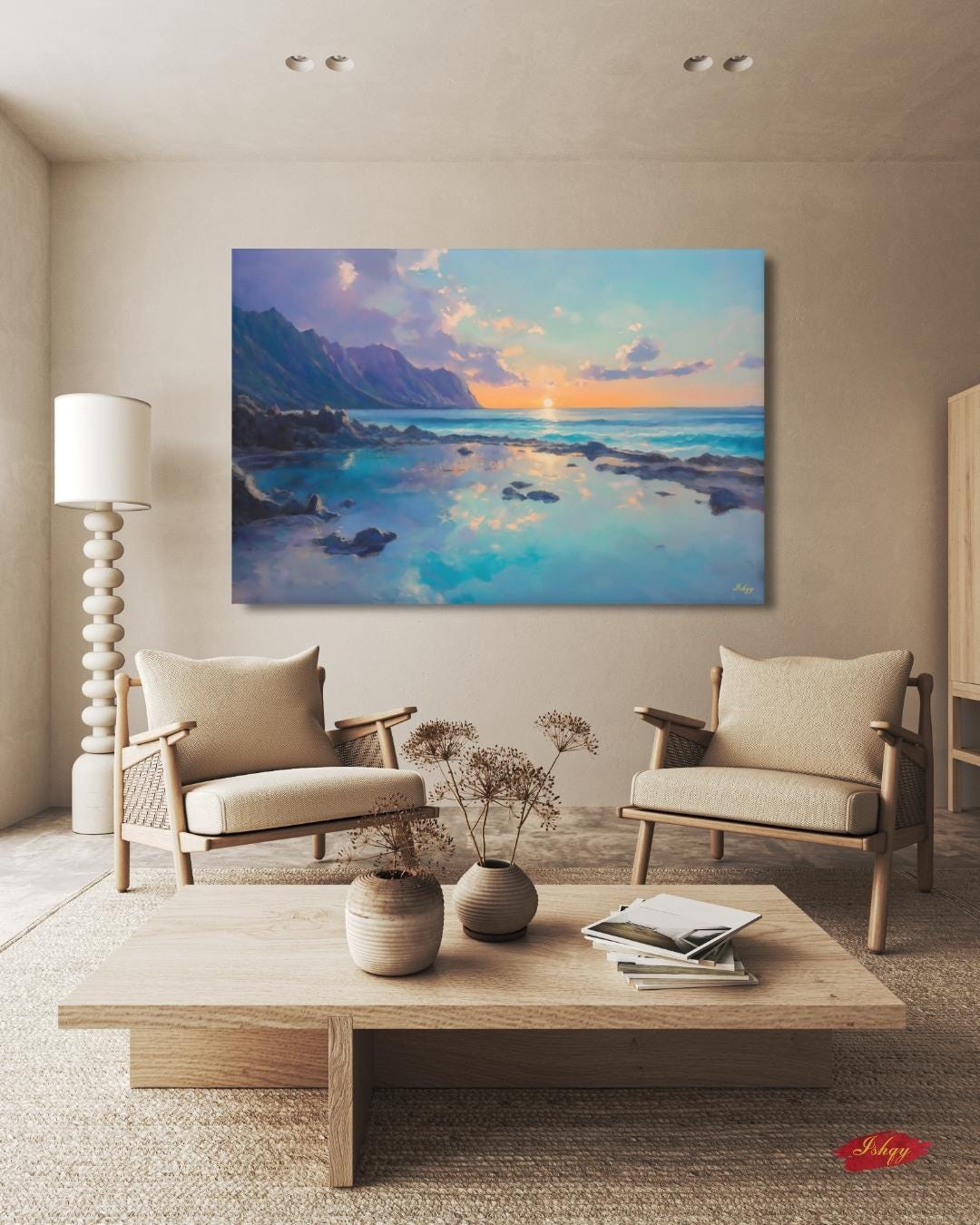 Makapuʻu Tide Pools Painting, Canvas & Framed Canvas Hawaii Wall Art, Coastal Ocean Sunset Home Decor Art Print