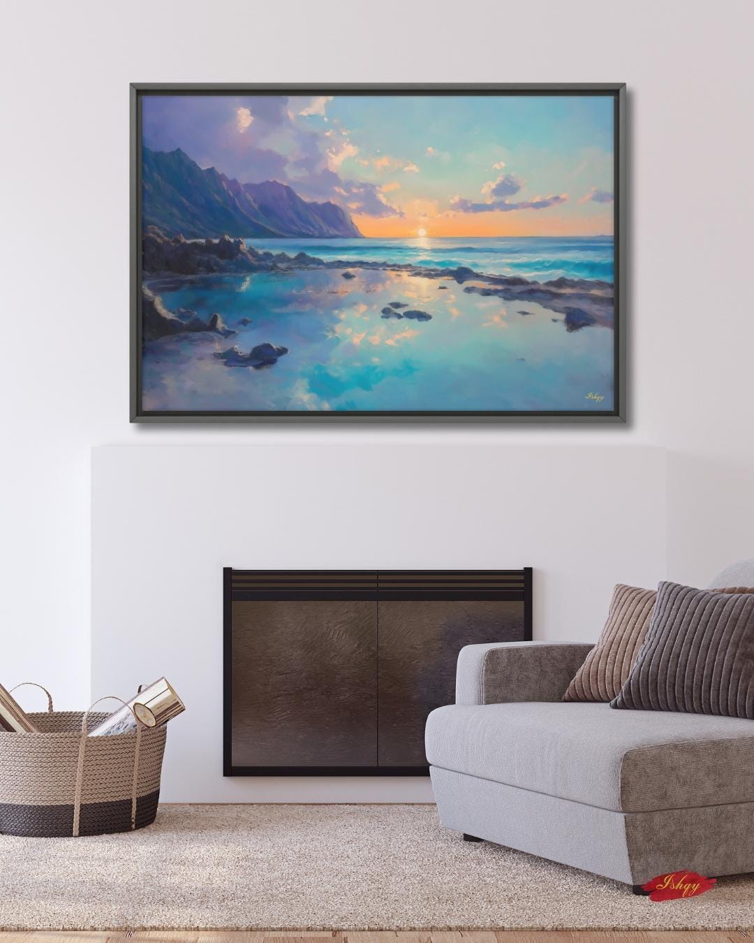 Makapuʻu Tide Pools Painting, Canvas & Framed Canvas Hawaii Wall Art, Coastal Ocean Sunset Home Decor Art Print