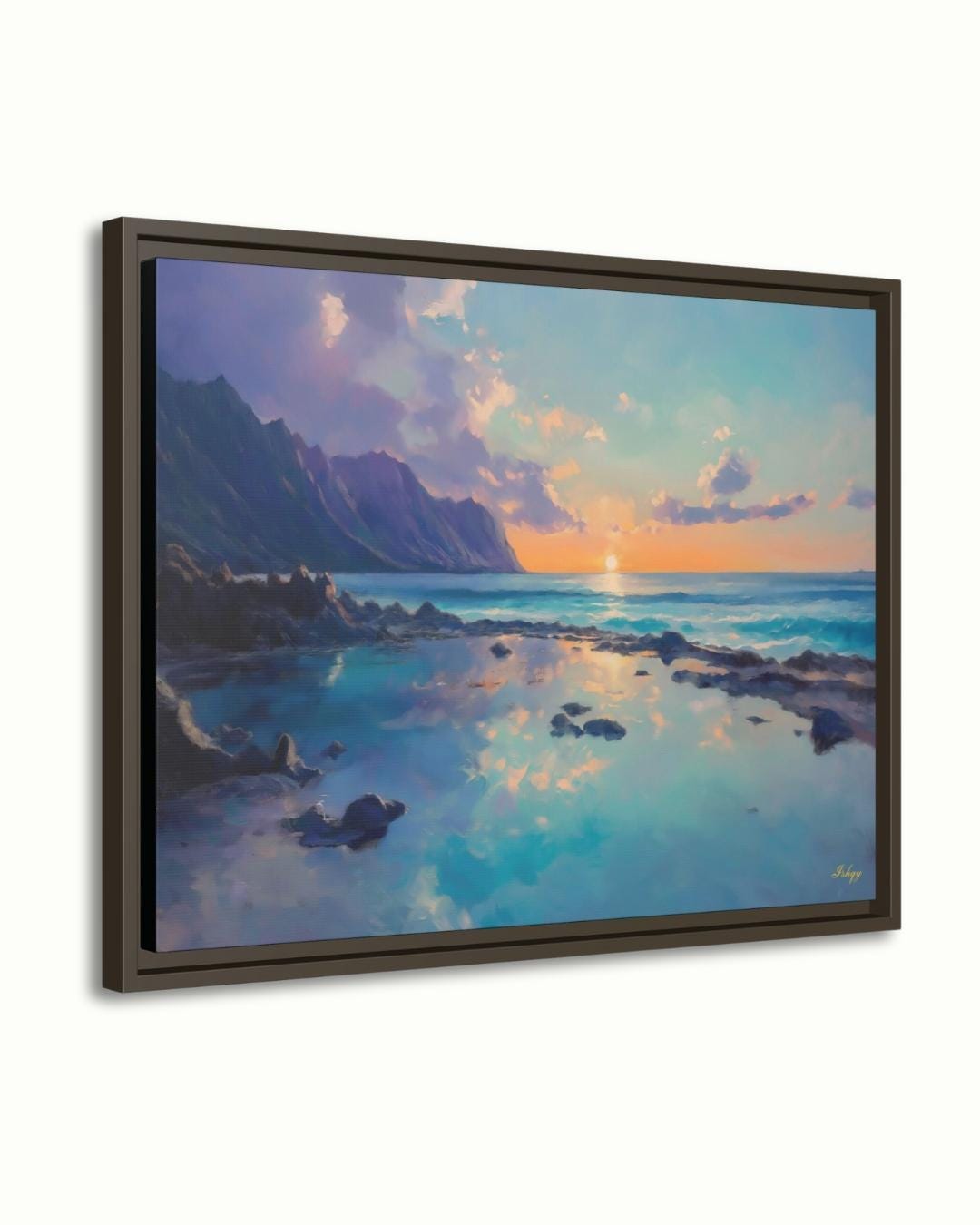 Makapuʻu Tide Pools Painting, Canvas & Framed Canvas Hawaii Wall Art, Coastal Ocean Sunset Home Decor Art Print
