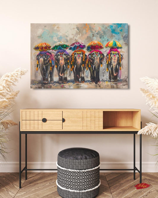 Colorful Indian Elephant Wall Art Print, Festive India Canvas Painting, Framed Home Decor, Vibrant Cultural Wall Art, Gift for Her or Home. Haathi Mere Saathi elephant art print with vivid colors & cultural detail. Canvas & framed canvas painting pri